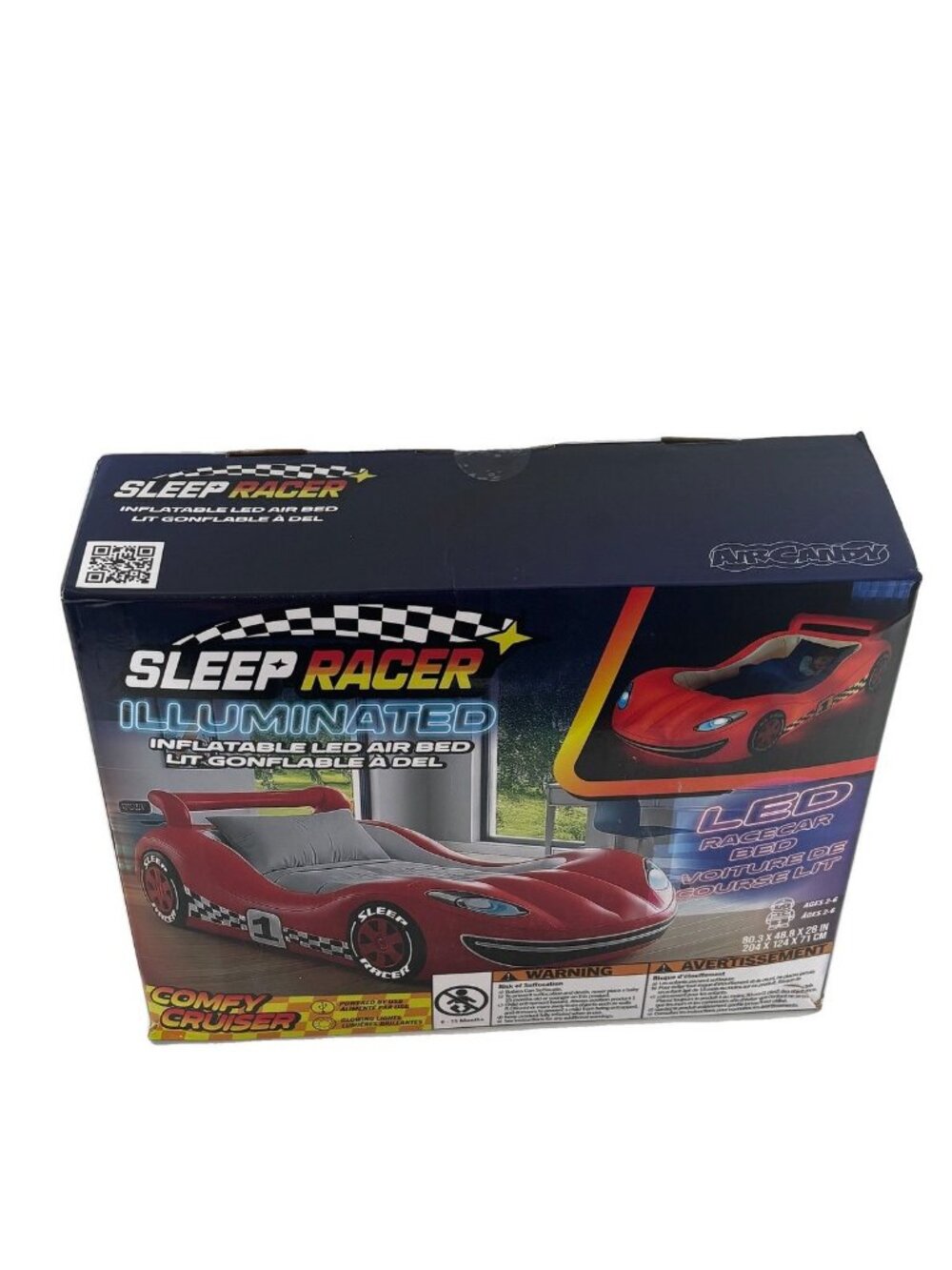 Sleep Racer Dream Car Inflatable Kids Bed with LED Night Light Glow – Red Race C